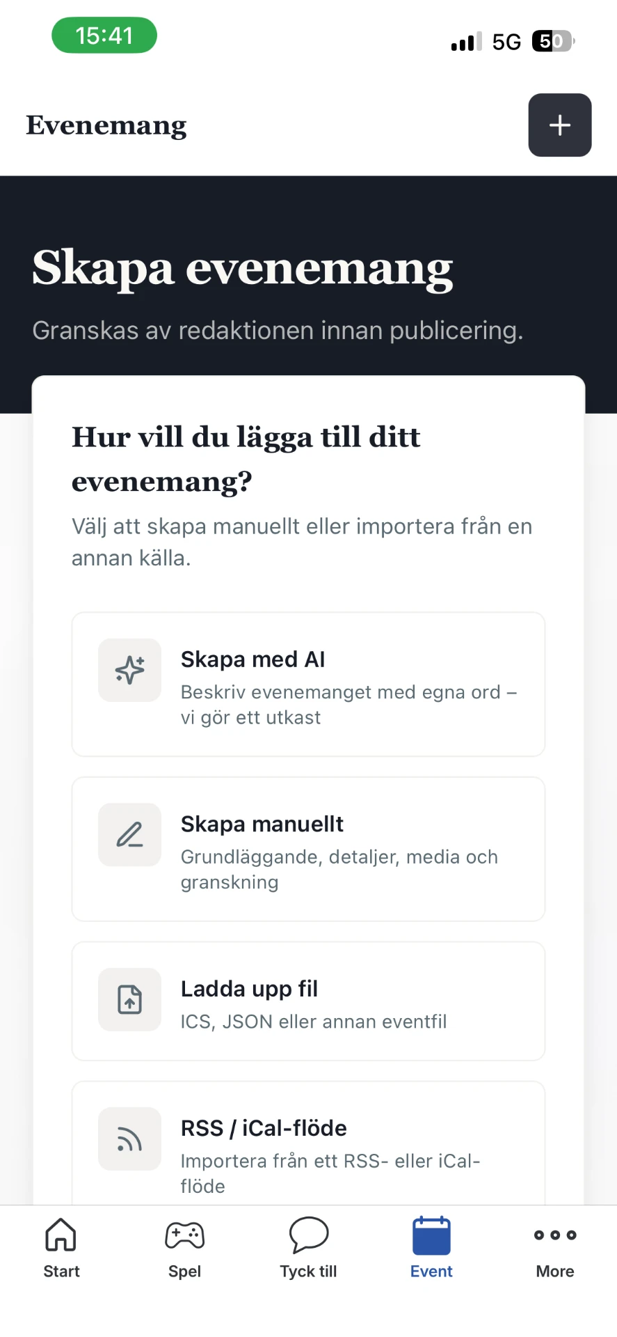 Skicka in evenemang