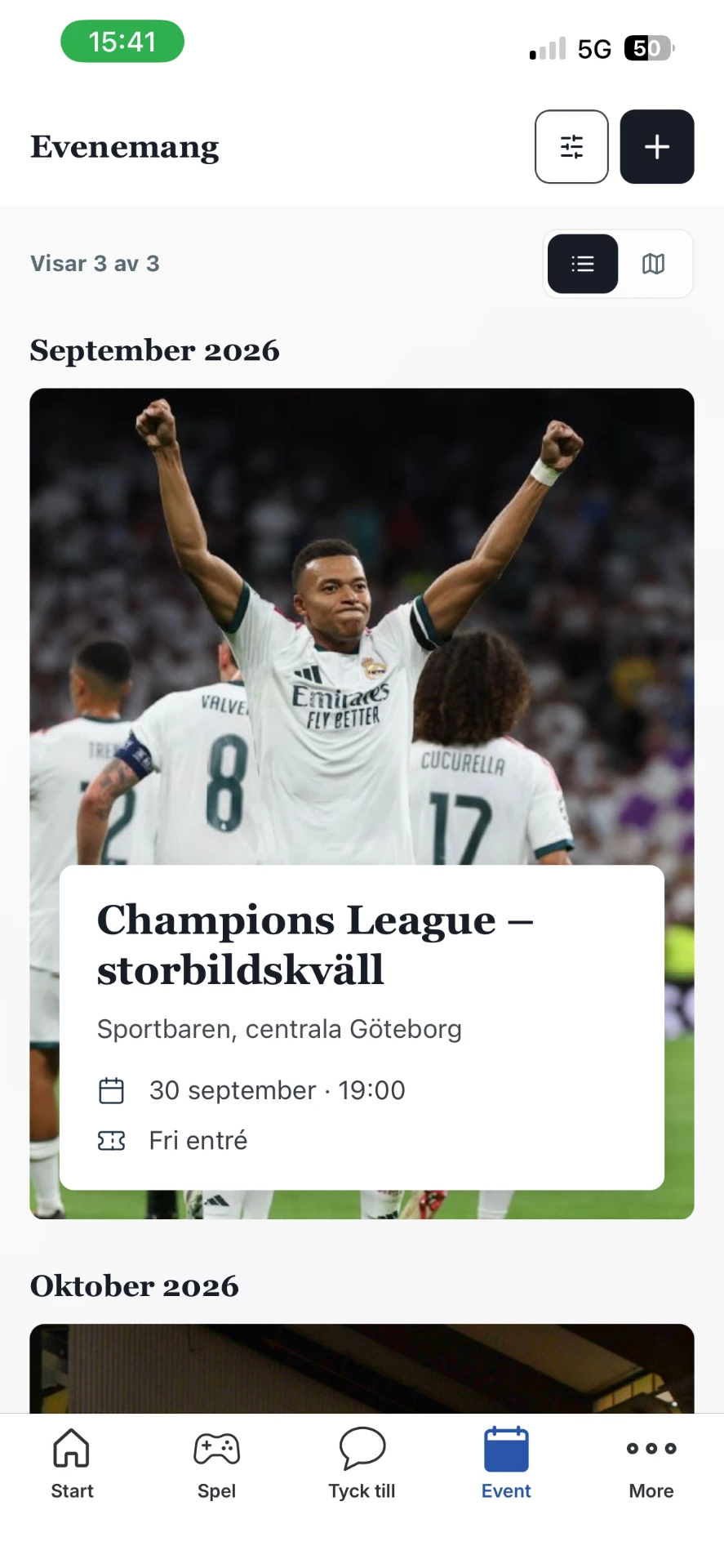 Evenemangskalendern i läsarvyn